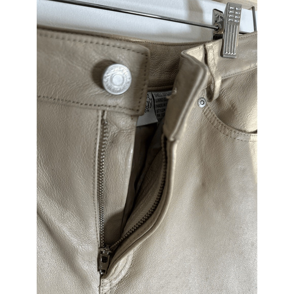 VINTAGE 90's Leather pants Newport News Jeanology Womens 8 Tan Straight cropped - Picture 11 of 16